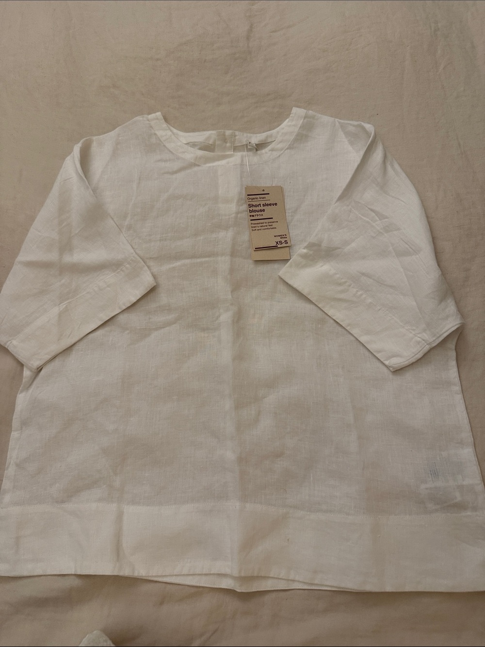 Muji White Short Sleeve Linen Blouse
